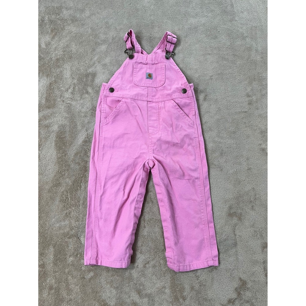 Carhartt Pink Canvas Bib Overalls Toddler Girls 24M Heart Buttons OX9626-G